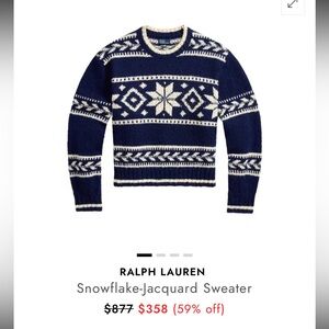 Ralph Lauren Navy and Cream Snowflake Jacquard Crewneck Sweater
